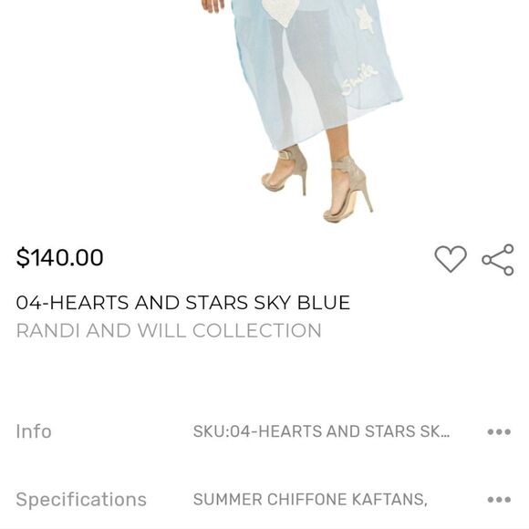 Randi & Will hearts stars sky blue kaftan coverup NWT - Picture 11 of 11